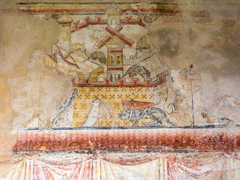 Chapel of Saint John, Pürgg (Styria). Fresco depicting the War of Cats and Mice. © Andreas Rhoby